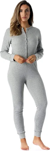 Vista 5 de Pijama térmico de una pieza para mujer, con cuello henley, de #followme Negro