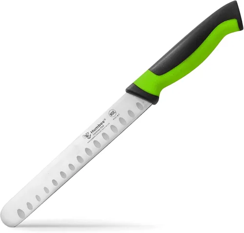 Vista 19 de Cuchillo de chef de 8 pulgadas con borde Granton para rebanar jamón y carne de pavo Certificado NSF Hoja de acero inoxidable alemán Mango