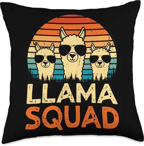 Vista 4 de Funny Llama Squad Sunglasses Llama Squad Retro with Glasses Cool Alpaca Throw Pillow, 16x16, Multicolor