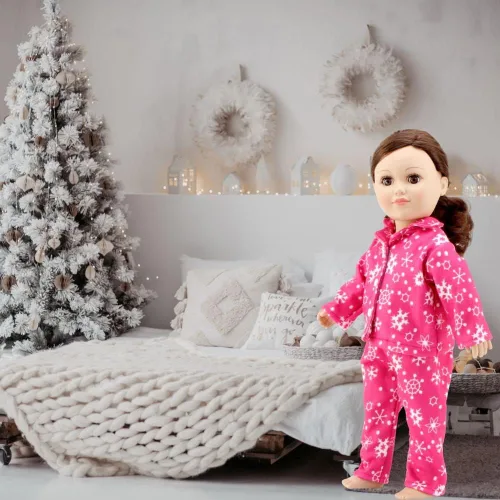 Vista 7 de Emily Rose Pijama de copo de nieve rosa y blanco de 18 pulgadas, en caja de regalo, 2 piezas de la marca estadounidense para muñecas de 18 pulgadas