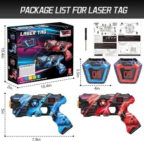 Vista 2 de Juego de 2 pistolas láser con pantalla LED digital, chalecos láser Inoor para exteriores, para niños de 8, 9, 10, 11 y 12 años en adelante