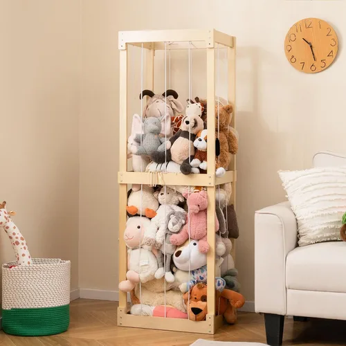 Vista 9 de Costzon Almacenamiento de animales de peluche extra grande, organizador de animales de madera con cordones elásticos, organizador de almacenamiento
