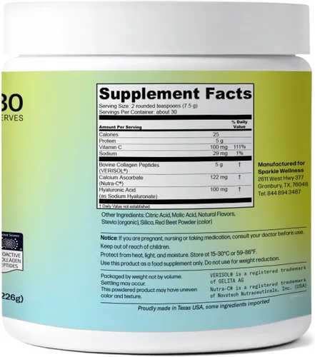 Vista 3 de Sparkle Wellness VERISOL - Péptidos de colágeno hidrolizados bioactivos Polvo de colágeno con vitamina C y ácido hialurónico para la salud