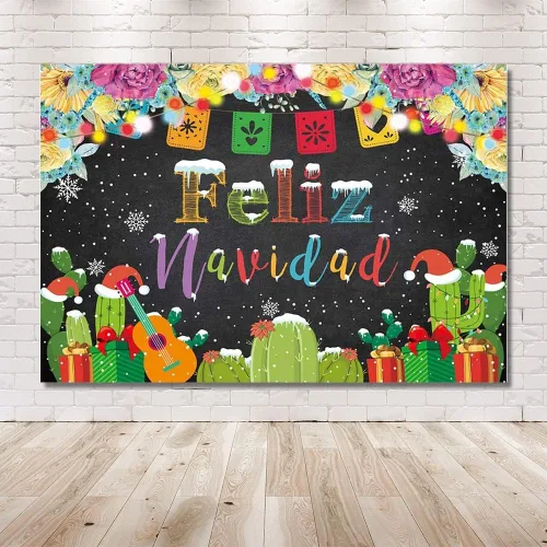 Vista 6 de MEHOFOND Telón de fondo de Feliz Navidad para fiesta, fiesta mexicana de Feliz Navidad, copo de nieve, fondo de fotografía, decoración de cactus