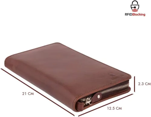 Vista 6 de KRAFTIQ SIMON- Cartera de viaje de cuero genuino marrón curtido vegetal seguro RFID Marrón Vintage