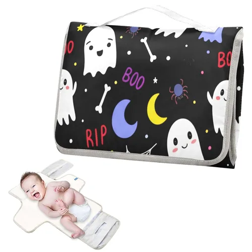 Vista 2 de Cambiador portátil Colorful Ghosts & Moons, cambiador de bebé, bolsa de viaje impermeable para niños y niñas Fantasmas y lunas coloridos
