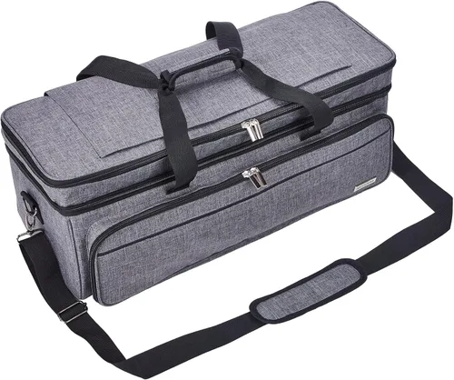 Vista 6 de Estuche de transporte de doble capa con bolsillo para tapete para Cricut Maker 4, Explore 4, múltiples compartimentos frontales grandes