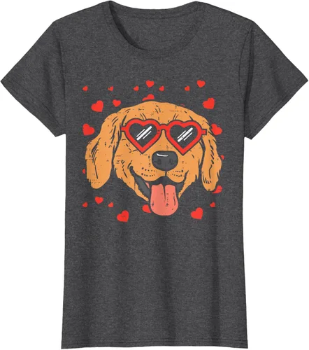 Vista 4 de Golden Retriever cara corazón gafas día de San Valentín perro regalo camiseta Negro