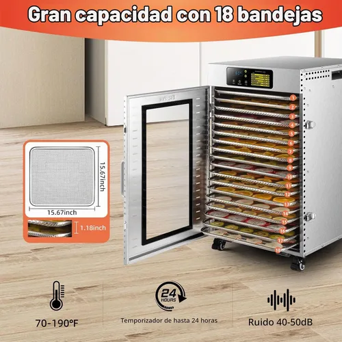 Vista 4 de Deshidratador comercial de alimentos de 18 bandejas, de acero 18 bandejas no rotativas