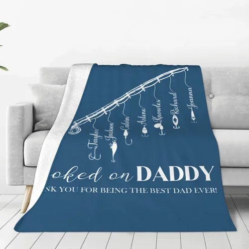 Vista 14 de Manta personalizada para papá con nombres de niños de 1 a 10 años, manta con texto en inglés "Thank You for Being The Best Dad Ever", para el Día