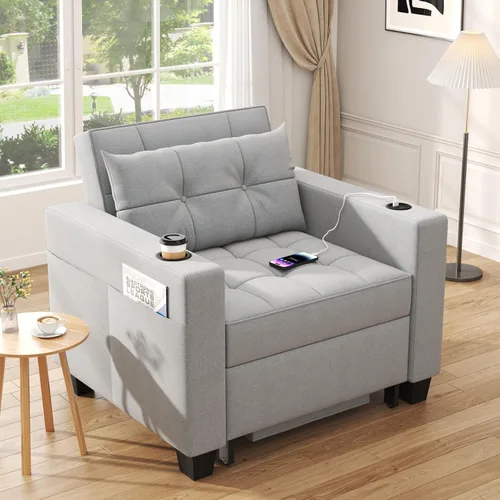 Vista 10 de DURASPACE Silla de dormir de 39 pulgadas, silla convertible 3 en 1, cama, silla de cama extraíble, sillón individual, ajustable con puertos USB