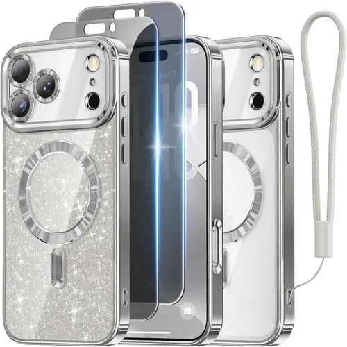 Vista 24 de Meifigno - Funda diseñada para el iPhone 16 Pro de 6.3", [Tarjeta de purpurina y correa para la muñeca] [Compatible con MagSafe]