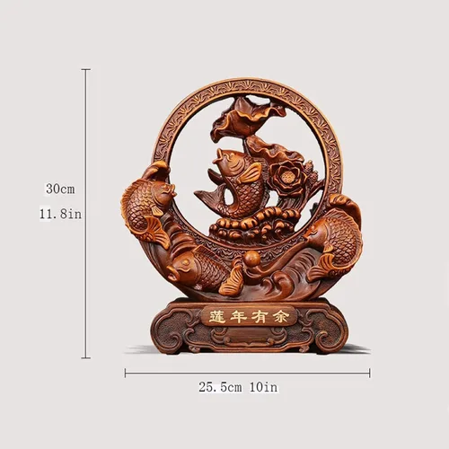 Vista 2 de Estatua china de feng Shui, estatua de Feng Shui, escultura de resina de pescado, riqueza, prosperidad, decoración del hogar, oficina, regalo