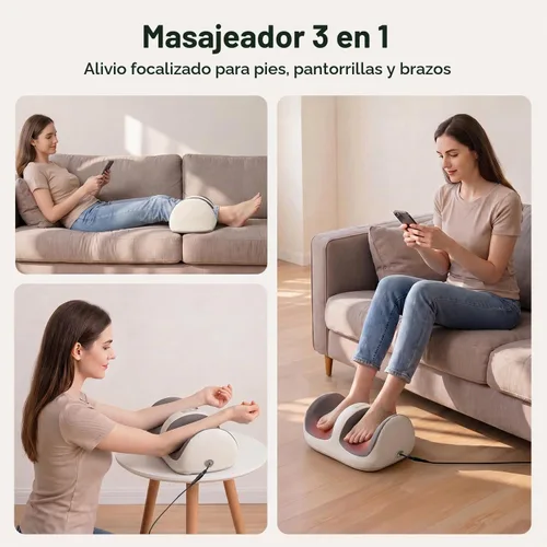 Vista 4 de Nekteck Masajeador de pies con calor y rodillo de pies Shiatsu, intensidad ajustable y masaje de pantorrillas para pies doloridos, neuropatía y Beige