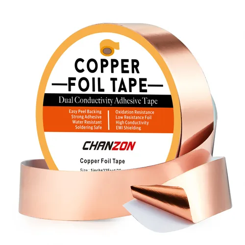 Vista 14 de CHANZON Cinta de lámina de cobre de 0.236 in 1/4 pulgadas x 66 pies, adhesivo conductor de doble cara para vidrieras, soldadura, electricidad