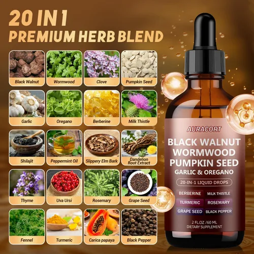 Vista 3 de 21 en 1 Ajenjo Negro Nuez Clavo Parásito Limpiar, Semillas de Calabaza, Ajo, Orégano, Berberina – Limpieza intestinal suave y salud digestiva – Sin
