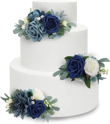 Vista 18 de Rinlong 3Pcs Premade Cake Flowers, Pampas Beige Wedding Cake Decor Beige y almendra