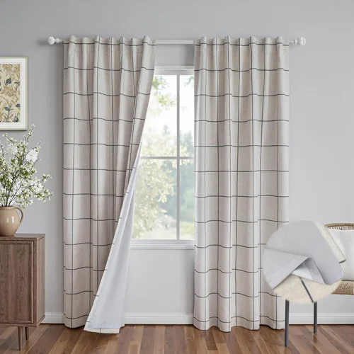 Vista 31 de Cortinas 100% opacas de lino sintético, 96 pulgadas de largo, 2 paneles para dormitorio o sala de estar, térmicas y atenuantes, con lengüetas