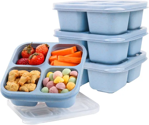 Vista 7 de LCHLZZ 4 compartimentos contenedores de aperitivos, paquete de 20 contenedores reutilizables para preparación de comida, lonchera sin BPA