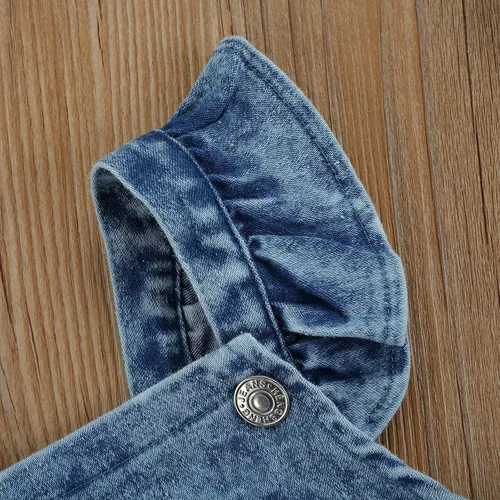 Vista 5 de Yoawdats Mameluco de mezclilla de Pascua para bebé niña, traje de mezclilla con manga de mosca + gorro, conjunto de regalo para bebé arcoíris