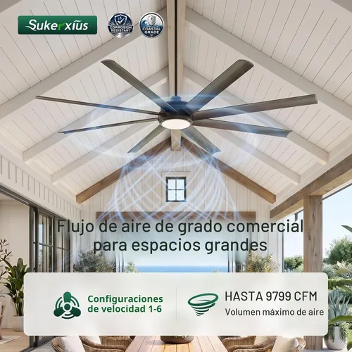 Vista 5 de 72 Inch Outdoor Ceiling Fan with Light, Modern Black Smart Ceiling Fan with Alexa/App/Remote Control, 8 Anti-Rust Aluminum Blades, High 9799 CFM