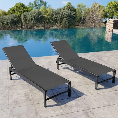 Vista 18 de Crestlive Products Sillas de salón exteriores, Sillas de aluminio para piscina, Tumbona reclinable ajustable de cinco posiciones para bronceado Beige