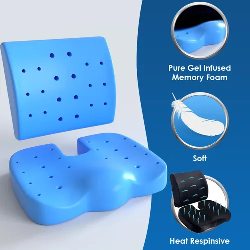 Vista 2 de Cojín de asiento de espuma viscoelástica y almohada de apoyo lumbar para silla de oficina, automóvil, silla de ruedas, almohadilla ortopédica