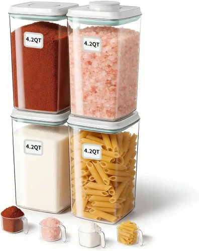 Vista 12 de Contenedores herméticos de almacenamiento de alimentos, 3 recipientes de comida pop con tapas de 1.3 cuartos de galón, apilables con apertura de un