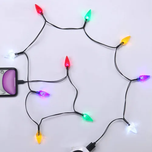 Vista 2 de Cable de carga USB para teléfono con luces LED de Navidad, regalo, para iPhone 13, 12, 11 Pro, XS, XS Max, XR, X, 8 Plus, 8, 7 Plus, 7S Plus, 6S, 6