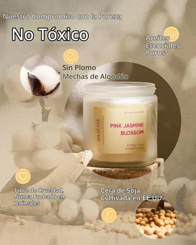 Vista 4 de M&SENSE Vela perfumada rosa de jazmín – Cera de soja natural de 11.6 onzas, 70 horas de tiempo de combustión de larga duración, vela de primavera