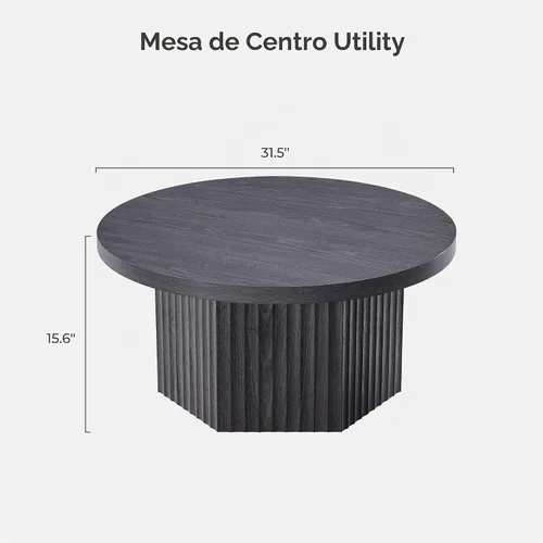 Vista 2 de SICOTAS Mesa de centro redonda para sala de estar, mesa de centro acanalada moderna de mediados de siglo con almacenamiento, mesa de comedor de té
