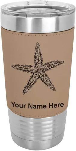 Vista 20 de LaserGram Vaso aislado al vacío de 20 onzas, estrella de mar, grabado personalizado incluido (piel sintética, gris)