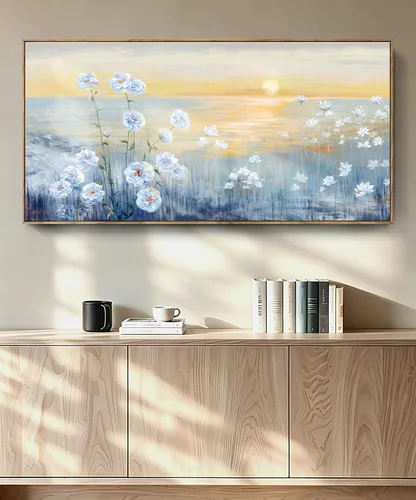 Vista 18 de Arte de pared para decoración de baño, imagen de playa azul, tema oceánico, impresión en lienzo de flores, pintura moderna de paisaje marino