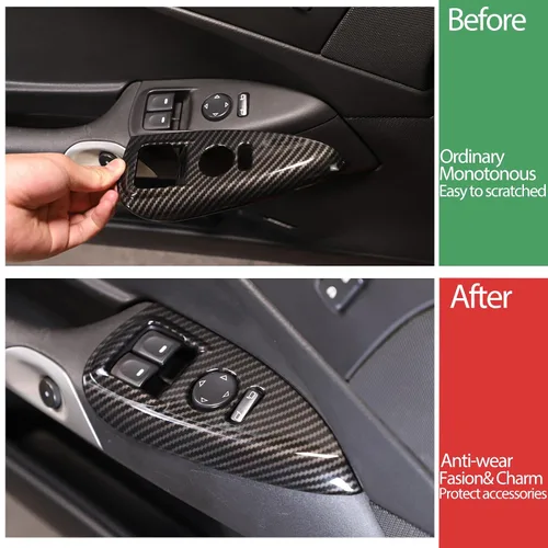 Vista 2 de Cubierta para interruptor de elevación de ventana compatible con Chevy Corvette C6 2005-2013, puerta de automóvil, ventana de vidrio, panel de botón