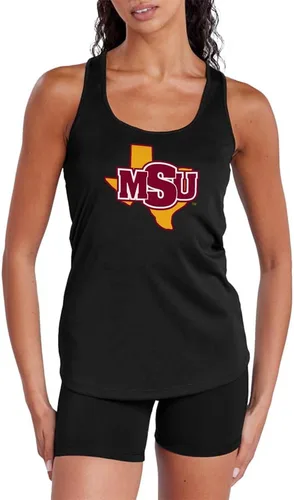 Vista 387 de Camiseta deportiva sin mangas oficial de NCAA Collegiate para mujer, con espalda cruzada, colección con logotipo primario