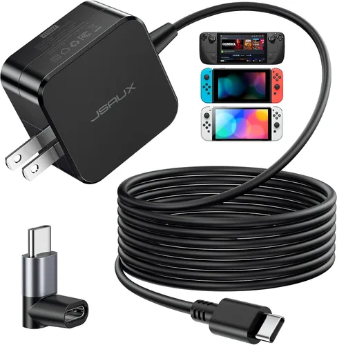 Vista 9 de JSAUX Cargador USB C de 45 W para Steam Deck/OLED, cable de 5 pies tipo C PD 3.0 de 45 vatios de carga rápida compatible con Steam Deck