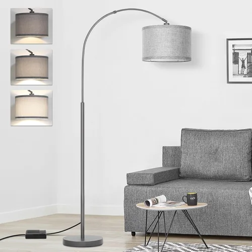 Vista 14 de Lámpara de pie regulable, lámpara de pie de arco con atenuador, lámpara de pie negra con pantalla colgante ajustable, luz de lectura alta sobre