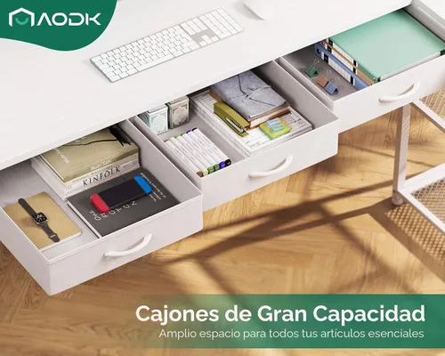 Vista 4 de AODK - Escritorio de computadora en forma de L de 53 pulgadas con cajones, con tomas de corriente y estantes de almacenamiento, soporte móvil