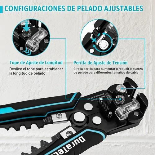 Vista 3 de DURATECH Pelacables autoajustable, herramienta automática 3 en 1 para pelar 22-7 AWG y herramienta de prensado, pelado/prensado/corte de 22-10 AWG