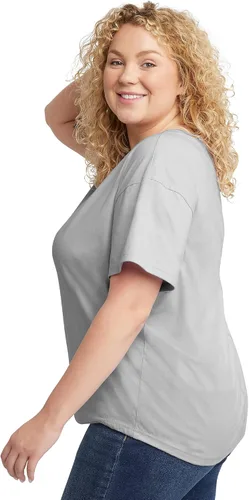 Vista 3 de Hanes Size Originals Plus Camiseta de gran tamaño, camiseta de algodón con cuello redondo para mujer, dobladillo curvado