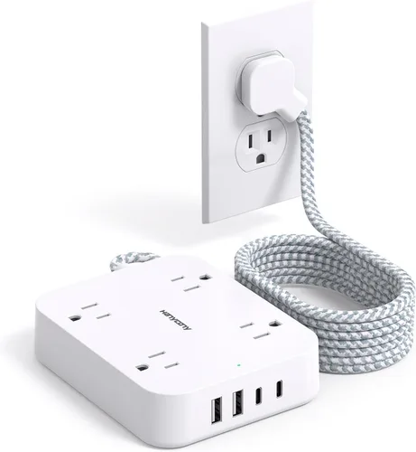 Vista 13 de Regleta de alimentación corta de 3 pies con 4 puertos USB (2 USB C), 4 salidas de CA ampliamente espaciadas, aprobadas para cruceros, estación