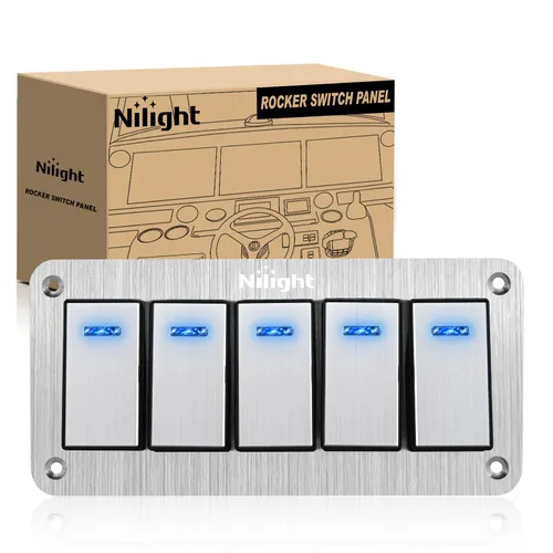 Vista 35 de Nilight Panel de Interruptores Basculantes de 2 Posiciones con Luz LED Naranja, 5 Pines On/Off, Interruptores Basculantes de Aluminio Precableados