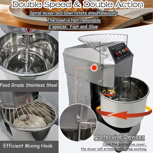 Vista 3 de INTSUPERMAI Mezclador de masa comercial Mezclador eléctrico de alimentos con doble acción doble velocidad espiral mezcla para escuelas panaderías