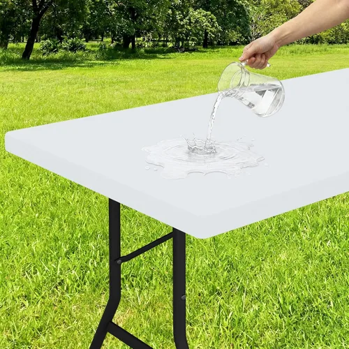Vista 46 de Smiry - Mantel rectangular de vinilo con respaldo de franela elástica ajustada para mesas plegables de 2 pies, manteles impermeables y lavables