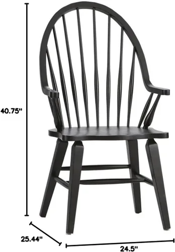 Vista 3 de Pemberly Row Silla tradicional Windsor con brazos, construcción de madera de caucho y chapa de roble, acabado marrón oscuro y negro, 40.75 pulgadas