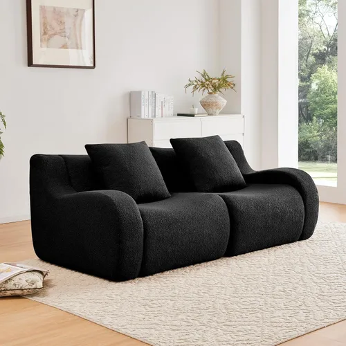Vista 4 de Sofás de peluche sin hueso para sala de estar, juego de sofá modular negro con asiento profundo, sofá de gran tamaño, sofás para sala, cómodos sofás