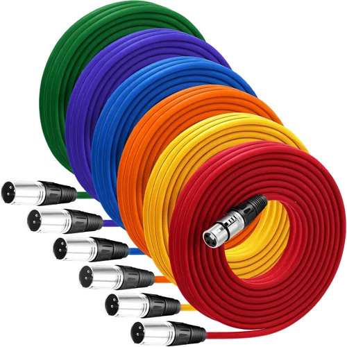 Vista 10 de Copkim Paquete de 10 cables XLR brillantes de 6 pies, 3 pines, cable de micrófono XLR equilibrado a macho a hembra para micrófono, mezclador