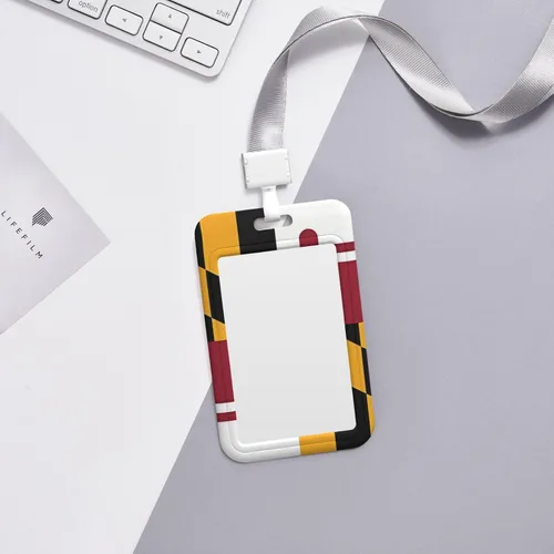 Vista 6 de Soporte deslizante para tarjetas de identificación con bandera de ventana transparente de Maryland, soporte vertical de plástico para tarjetas