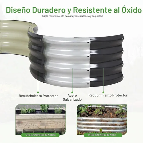 Vista 3 de Cama de jardín elevada galvanizada para exteriores, camas elevadas para jardinería, caja de maceta de metal, kit de cama de jardín elevada de acero