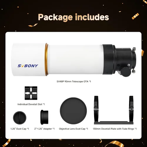 Vista 8 de SVBONY SV48P Telescopio, Apertura de 90mm F5.5 Refractor OTA para Adultos Principiantes, Telescopio para Astrónomos Adultos y Principiantes